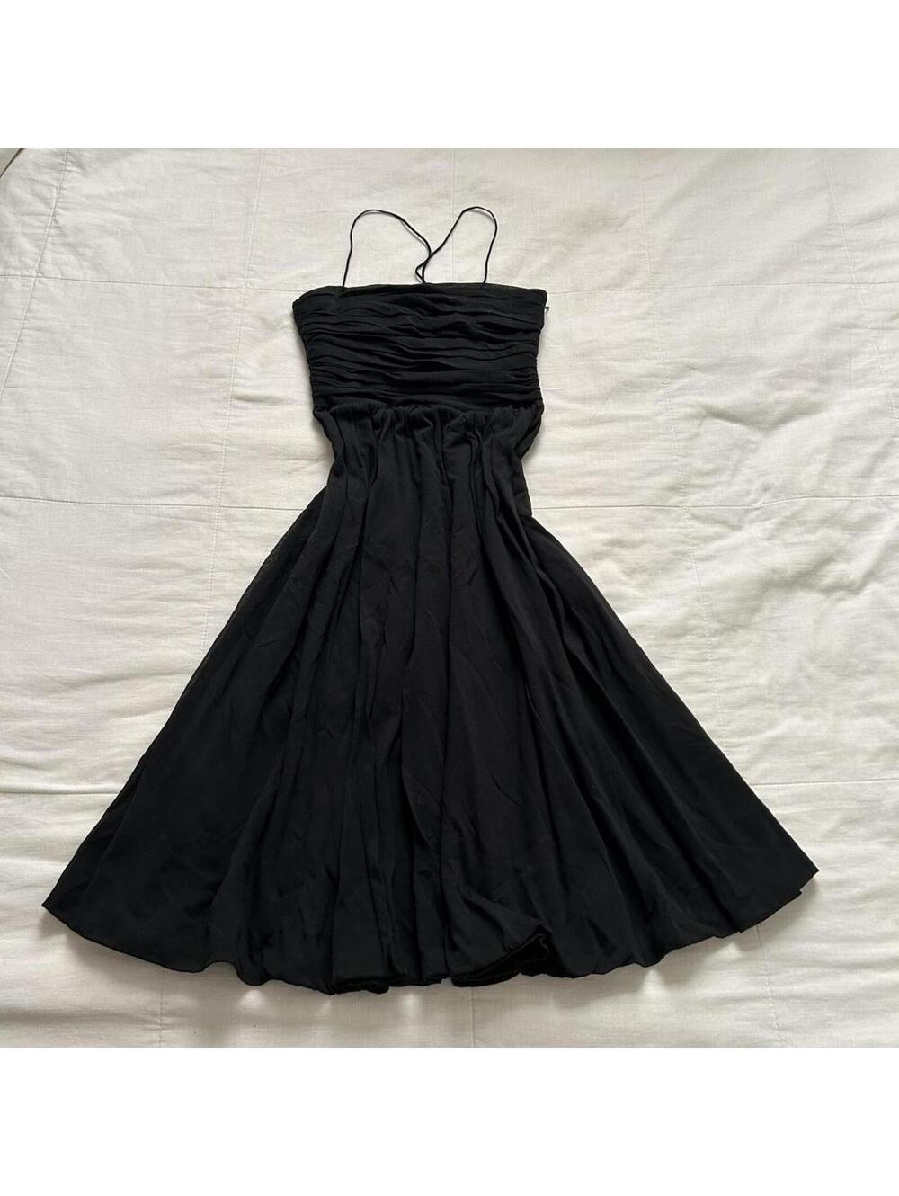 Strenesse Black Ruched Midi Dress Cross Strap Size S